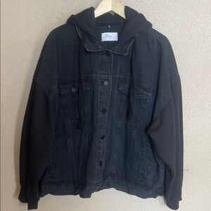 KanCan Black Mixed-Media Hooded Jacket